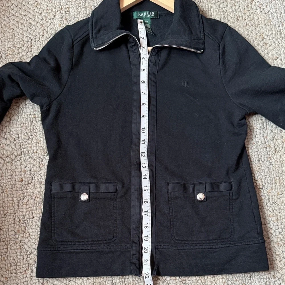 Lauren Ralph Lauren women's black cotton full-zip collared jacket with pockets